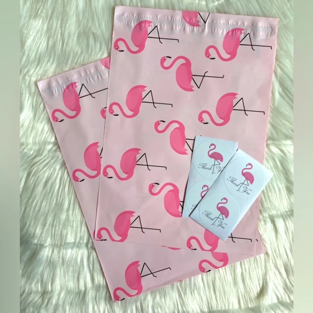 80 10x13 Flamingo Poly Mailers plus 80 2.5” Thank You Stickers